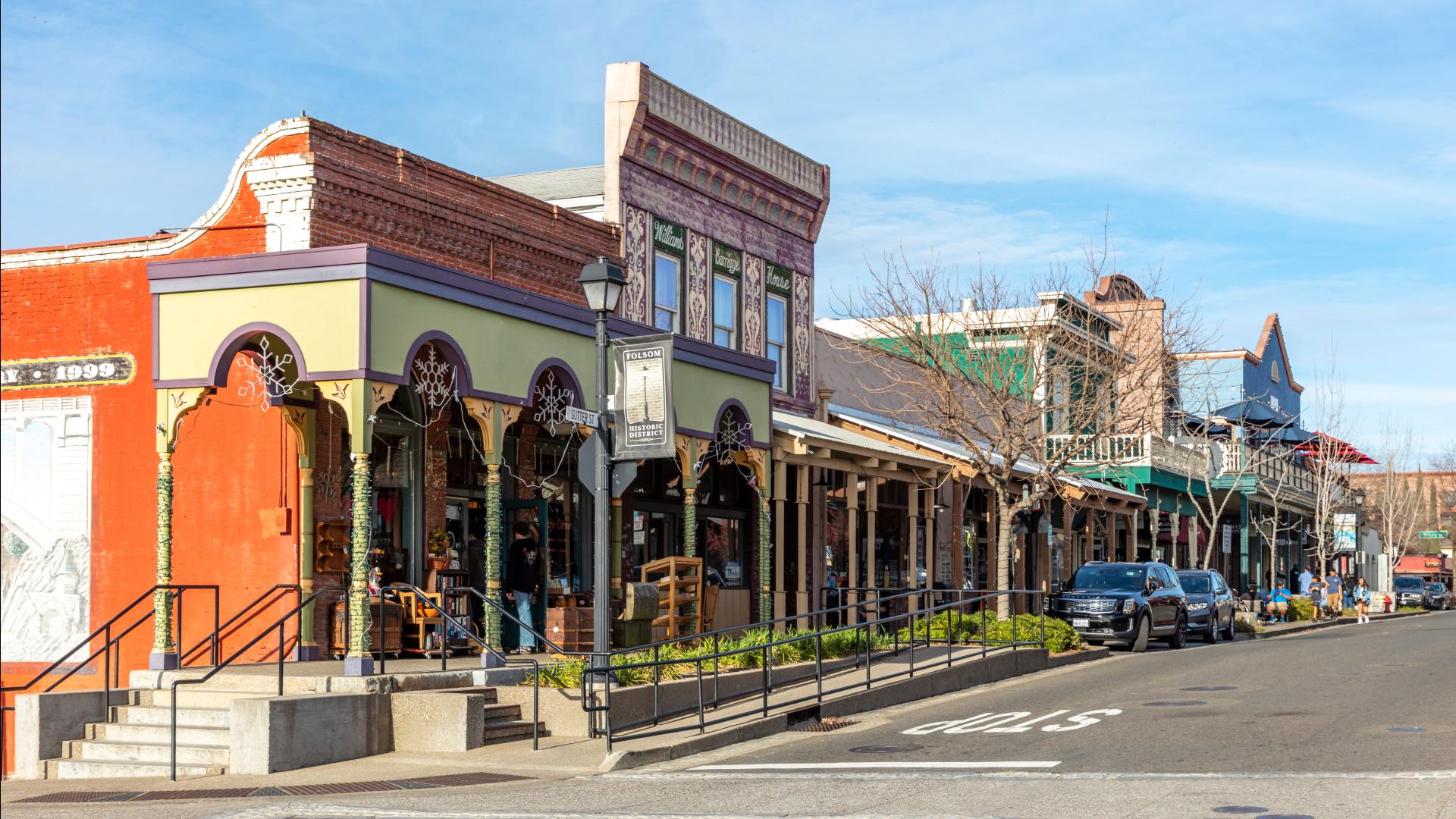 Shops and historic buildings on Sutter Street in Folsom